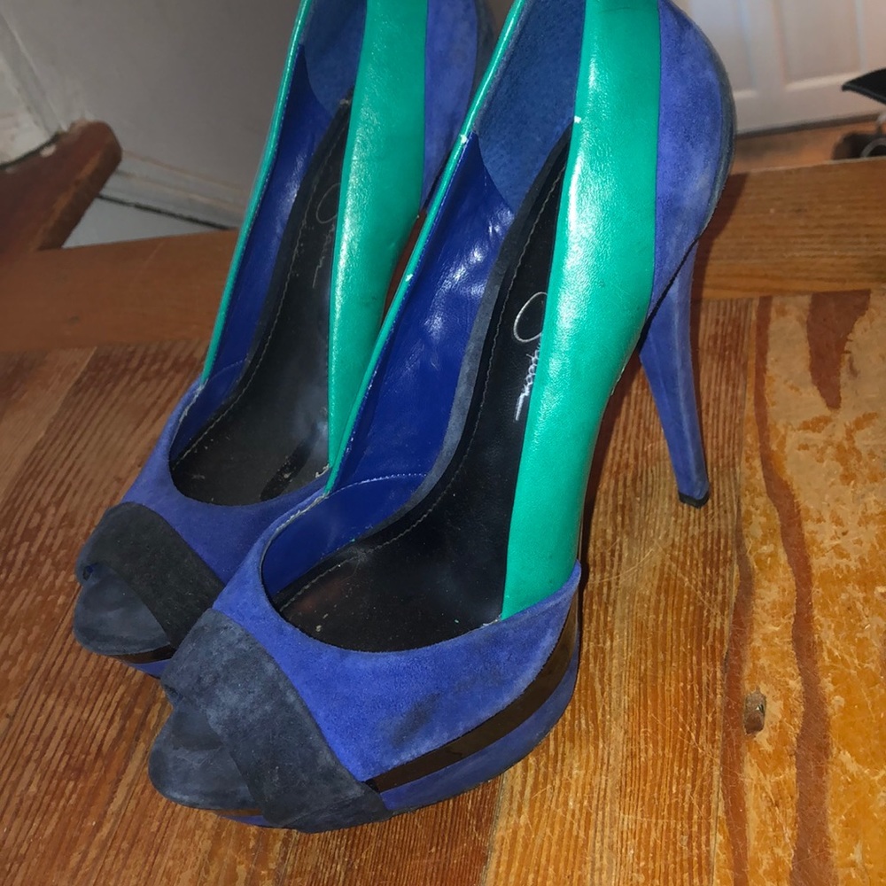 Jessica Simpson Blue Multi striped heels